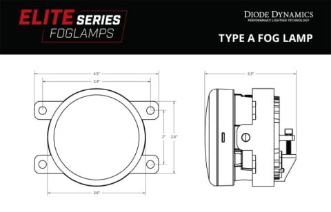 Elite Series Type A Fog Lamps, Yellow Pair Diode Dynamics