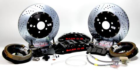 Brake System 14 Inch Rear Extreme+ with Park Brake Black GM 10/12 Bolt W/C Clips Axles BAER Brakes