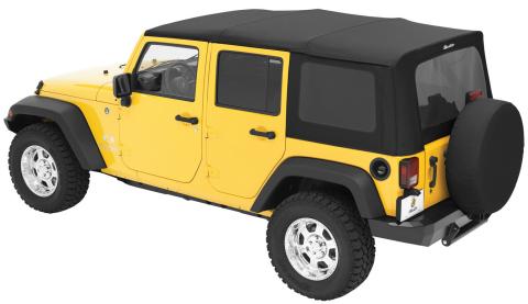 Replace-A-Top for OEM Hardware For Jeep 2007-2009 Wrangler JK 4 Door Tinted Black Diamond Sailcloth No Door Skins Included Bestop