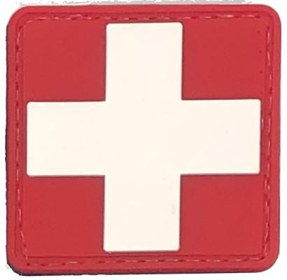 Medical Patch, EMT Patch PVC Rubber 1.5 x 1.5 Inch Velcro Hook Backing Red/White Bartact