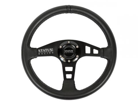 Flat Leather Steering Wheel 13 Inch Diameter Black PRP Seats