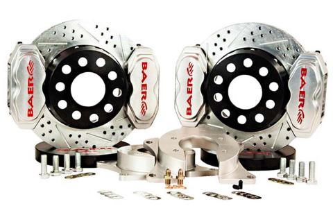 Brake System 11 Inch Rear SS4+ 1.75 Inch Pistons Deep Stage 4-Caliper Clear Ford 9 Inch Small Bearing BAER Brakes