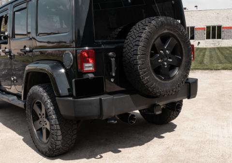2.75 Inch Cat-Back Dual Rear Exit with Single 4.0 Inch Black PVD Flat Cut Tips 07-18 Jeep Wrangler JKU 116 Inch Wheel Base Corsa Performance