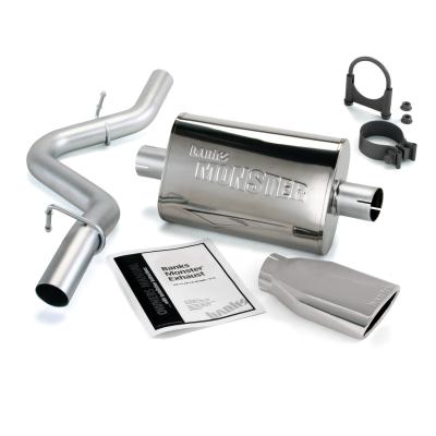 Monster Exhaust System Single Exit Chrome Ob Round Tip 97-99 Jeep 2.5/4.0L Wrangler TJ Banks Power