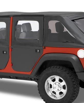 Jeep Doors Full 2-Piece Fabric Doors For Jeep 2007-2018 Wrangler JK Clear Vinyl Rear Black Diamond Fabric Pair Bestop