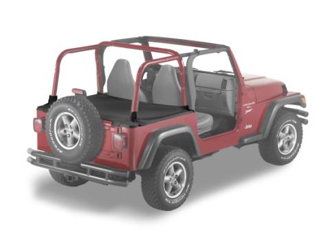 Cargo Deck Covers For Jeep 1997-2002 Wrangler TJ Standard Supertop Bows Folded Down, No Belt Rail Channels Black Denim Bestop
