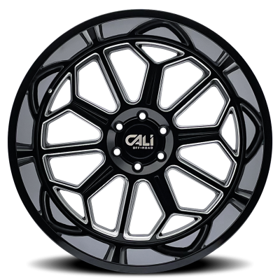 Cast Aluminum Wheels Auburn 9117 BM 22x12 Milled Gloss Black 6 On 135 Bolt Pattern -51 Offset Cali Offroad Wheels