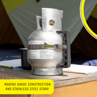 Gannett Locker 10 lb Aluminum Propane Bracket Stainless Steel Straps Black Power Tank