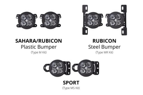 SS3 LED Fog Light Kit for 2018-2021 Jeep JL Wrangler White SAE Fog Max w/ Backlight Type MR Bracket Kit Diode Dynamics