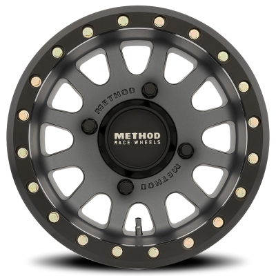 Aluminum Wheels 14x7 MR401 Beadlock UTV Bolt Pattern 4 On 156 Offset 13 Lip Size 1.97 Titanium GY Matte Black Ring Method