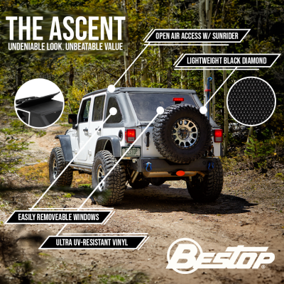 The Ascent Soft Tops For Jeep 2007-2018 Wrangler JK 4 Door Black Diamond Bestop