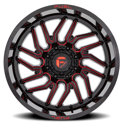 Aluminum Wheels 20X9 Hurricane D808 5 On 127 Gloss Black/Red Milled 71.5 Bore 1 Offset Fuel Off Road Wheels