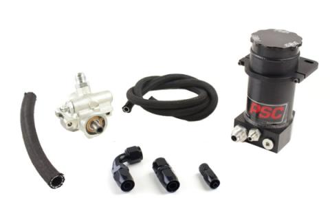 Pro Touring Type II Power Steering Pump and Black Anodized Remote Reservoir Kit for Steering Gearbox Applications PSC Performance Steering Components