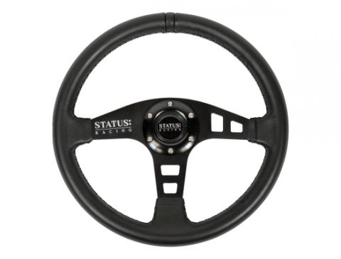 Flat Leather Steering Wheel 13 Inch Diameter Black PRP Seats
