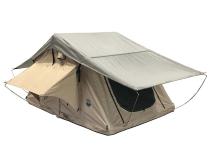 LD TMBK 3 Roof Top Tent With Annex - Tan Base With Green Rain Fly, Black Aluminum Base, Black Ladder Overland Vehicle Systems