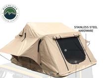 LD TMBK 3 Roof Top Tent With Annex - Tan Base With Green Rain Fly, Black Aluminum Base, Black Ladder Overland Vehicle Systems